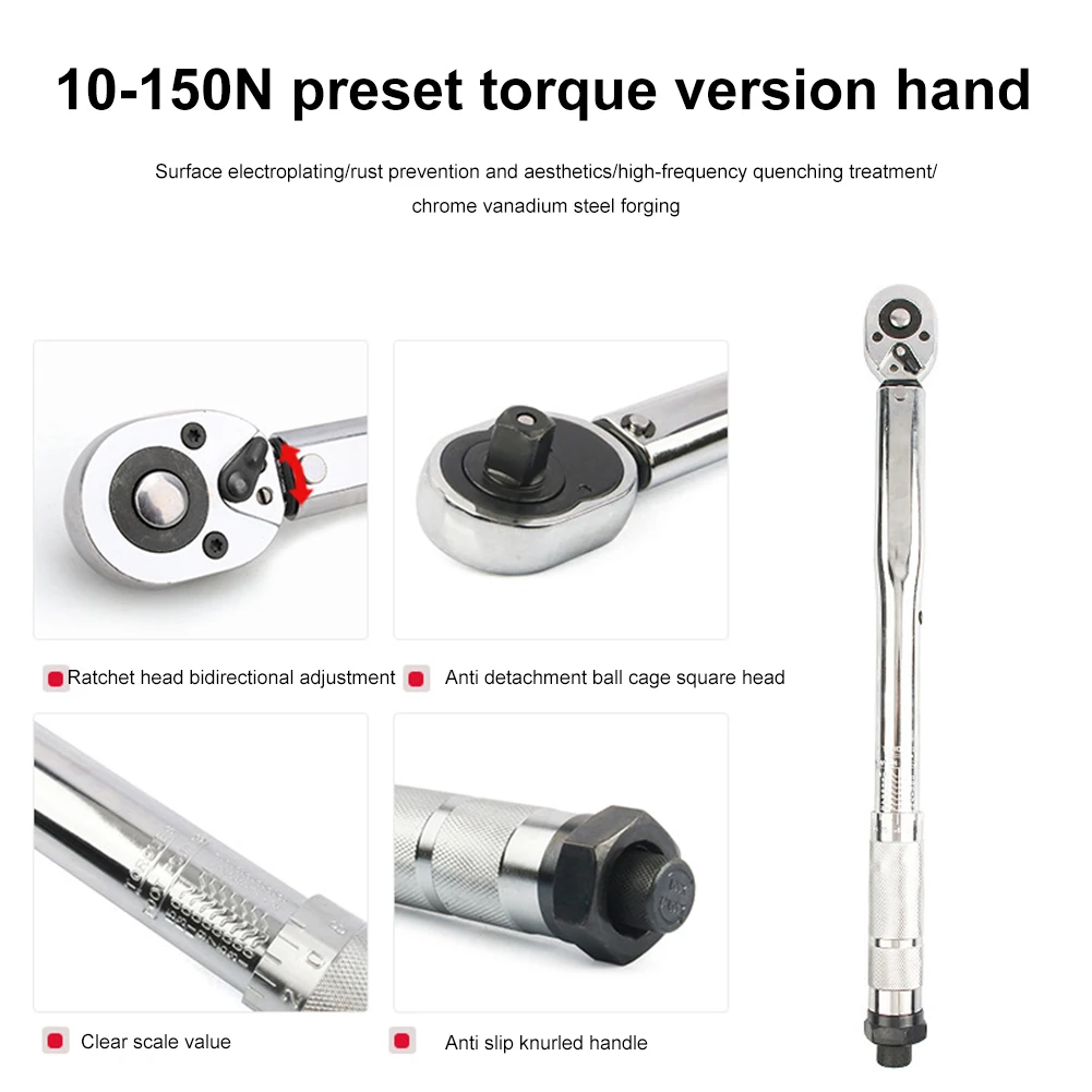 1/2 Two-way Ratchet Key 10-150N.m Spanner Hand Tool Accuracy 4% Preset Bicycle Torques Key Car Bike Automotive Hand Tools