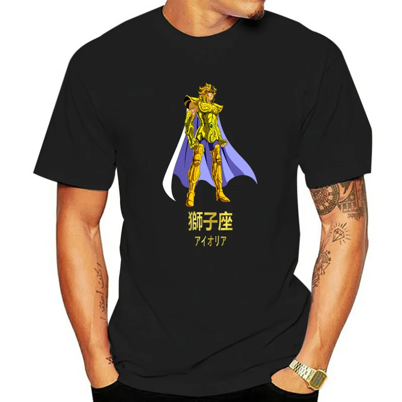 Camiseta básica negra de Saint Seiya Leo 3, camisa de Manga de Anime, serie japonesa