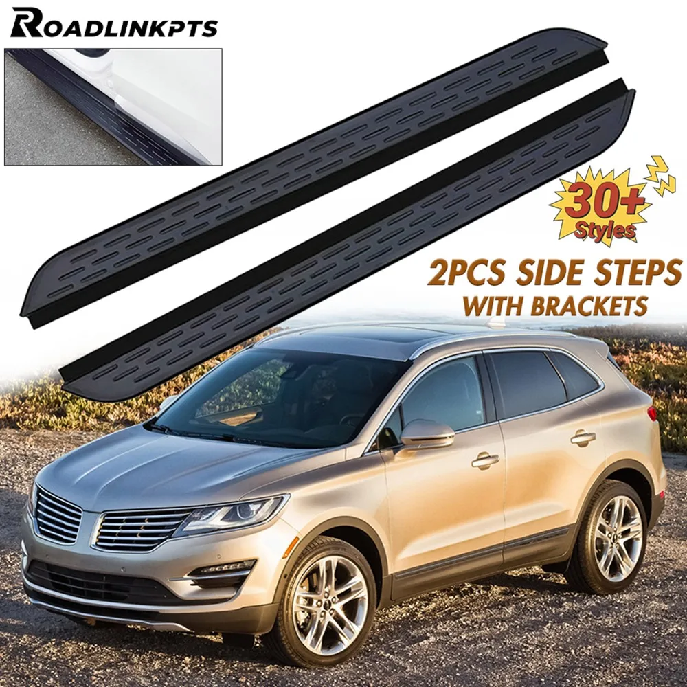 

2 шт., алюминиевые черные фиксированные боковые ступеньки шириной 4,7 дюйма, подходят для Lincoln MKC 2015-2019, беговые доски, полосы Nerf, рельсы, пластины, педали