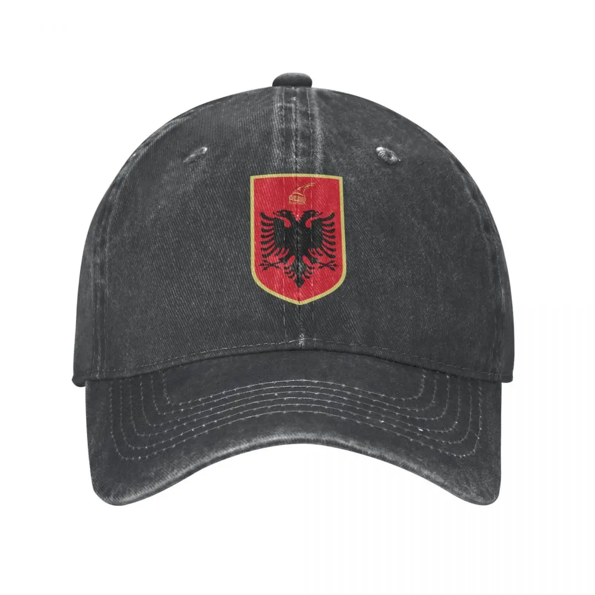 Men Baseball Cap Albania Emblem Charcoal Washed Denim Classic Vintage Cotton Dad Trucker Hat Unisex Adult