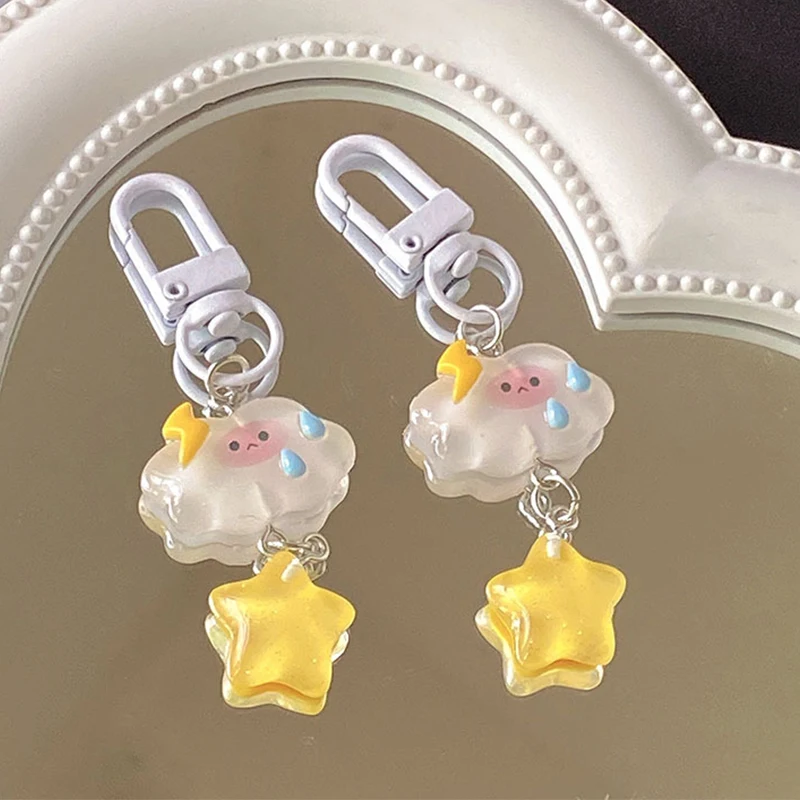 Cute Cartoon Cloud Star Keychain Pentagram Key Chain For Girls Children Decoration Key Ring Jewelry