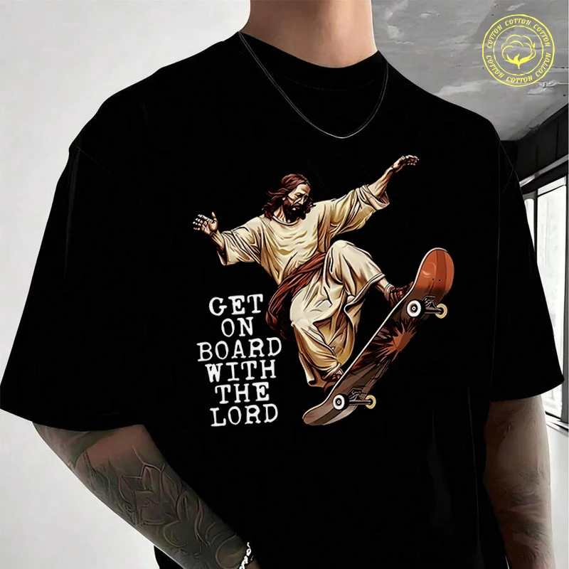 

Featuring A Jesus Skateboard Design Men's Moto Casual T-Shirt Fashionable Street Style Suitable For Travel And Sports Tee