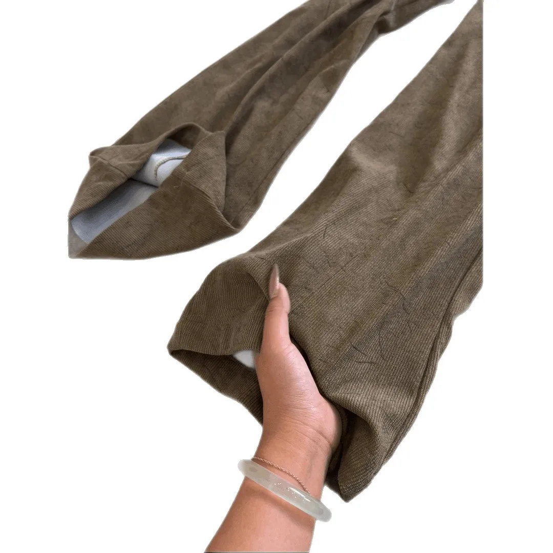 Pantalones escimitar diagonales con patrón oscuro de color caqui, pantalones de chándal de pana retro americanos de otoño para hombre, pantalones deportivos informales drapeados