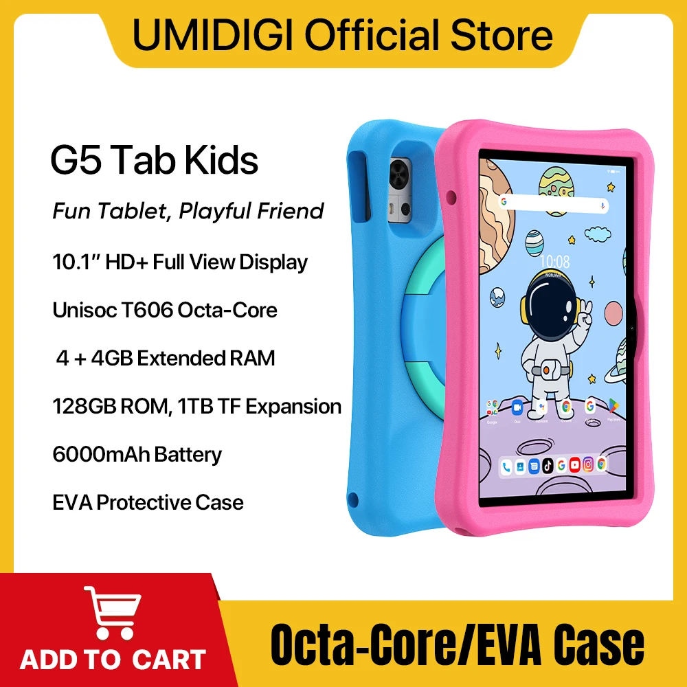 UMIDIGI G5 Tab Kids Tablet Android 13 10.1 Inch UnisocT606 Octa-Core 4+4GB 128GB 6000mAh Children Learning EVA Protective Case