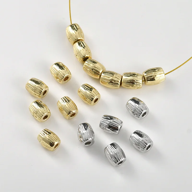 

3pcs Copper Gold-plated Dark Pattern Barrel Beads Spacer Accessories Diy Bracelet Necklace Jewelry Making Materials Wholesale