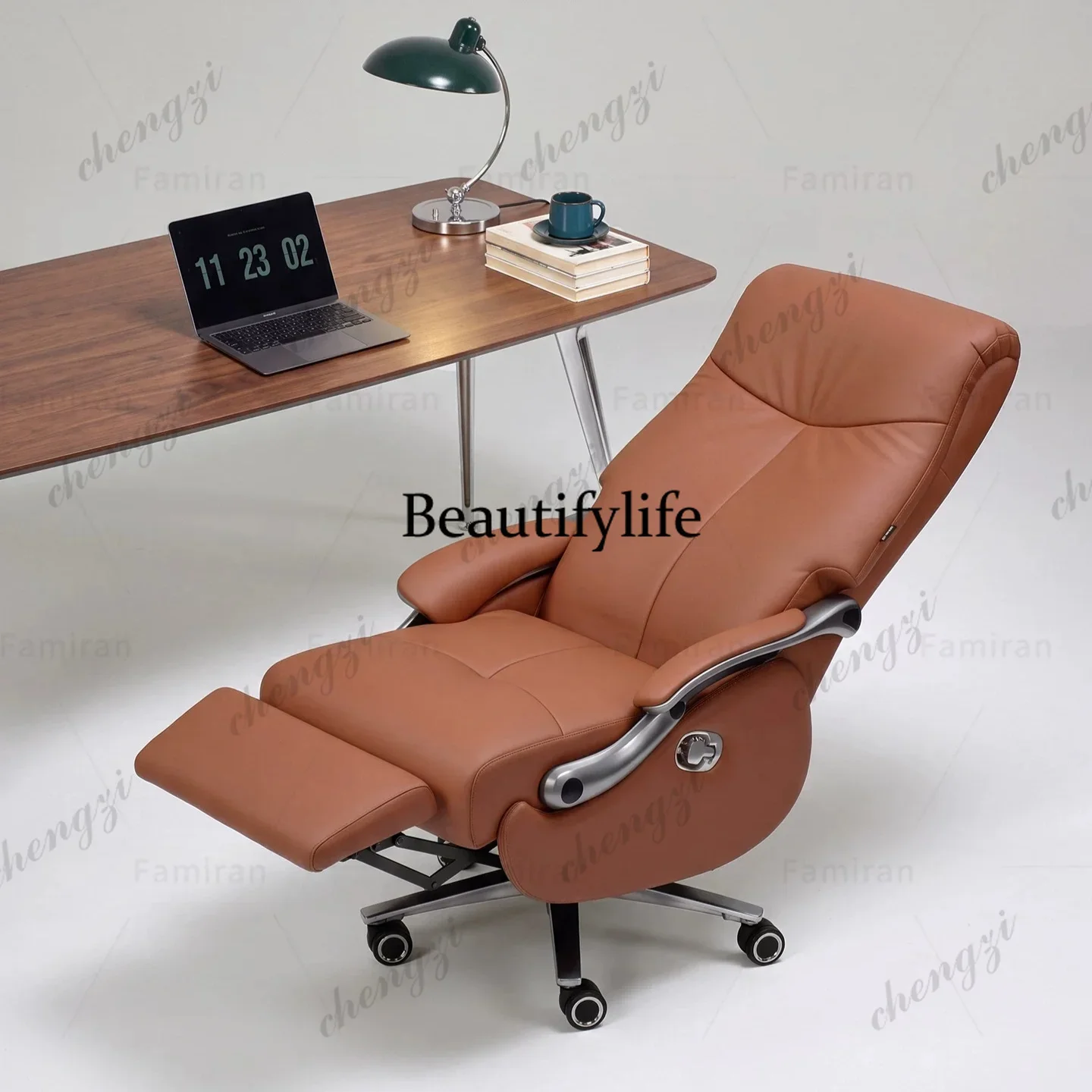 C178 Leather Electric Boss Chair Ergonomic Waist Support Office Chair Recumbable Rotatable Computer Chair