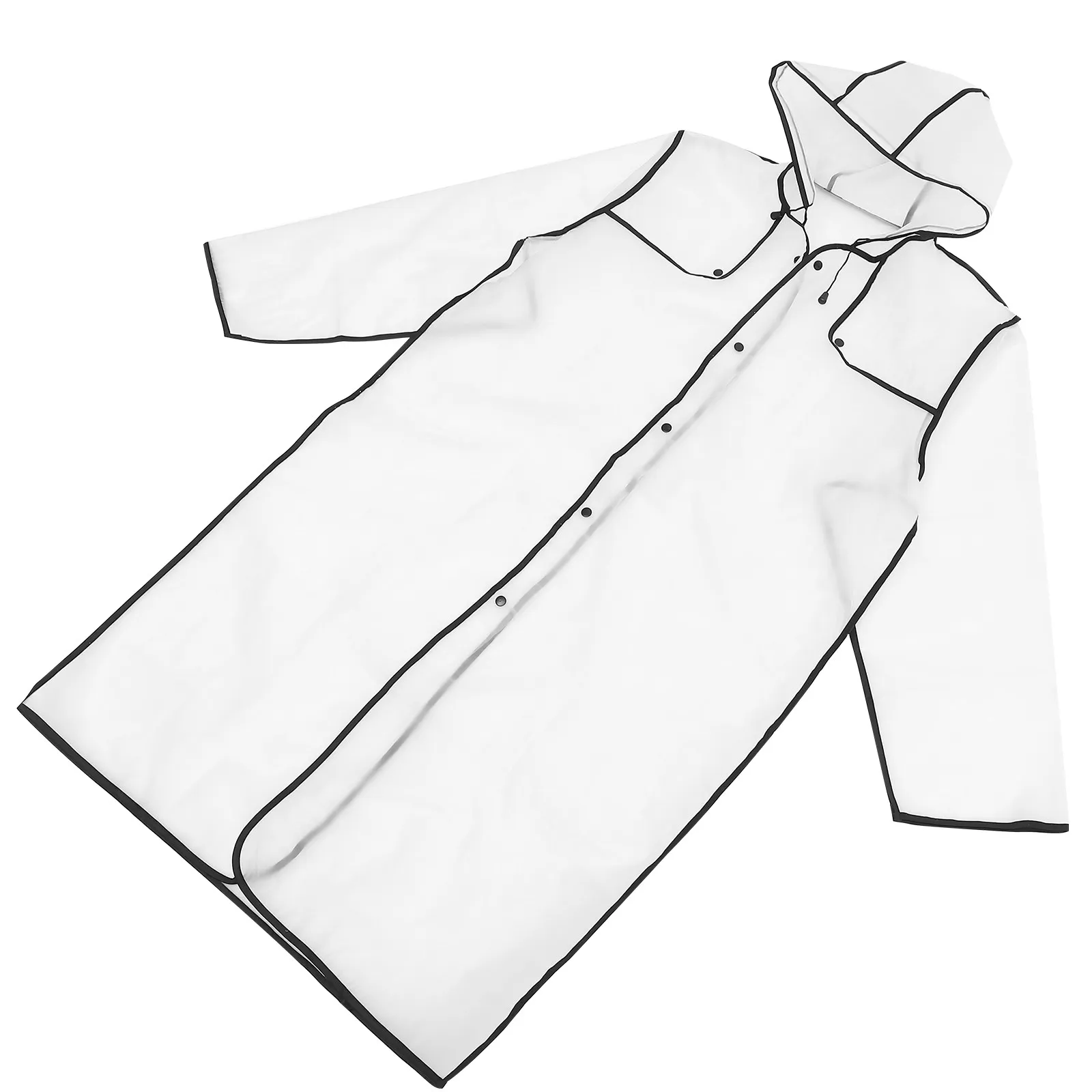 

Black Transparent Raincoat for Women Hooded Mid-Long Lightweight Waterproof Eva Rainwear Quick-Dry Breathable Camping Hiking