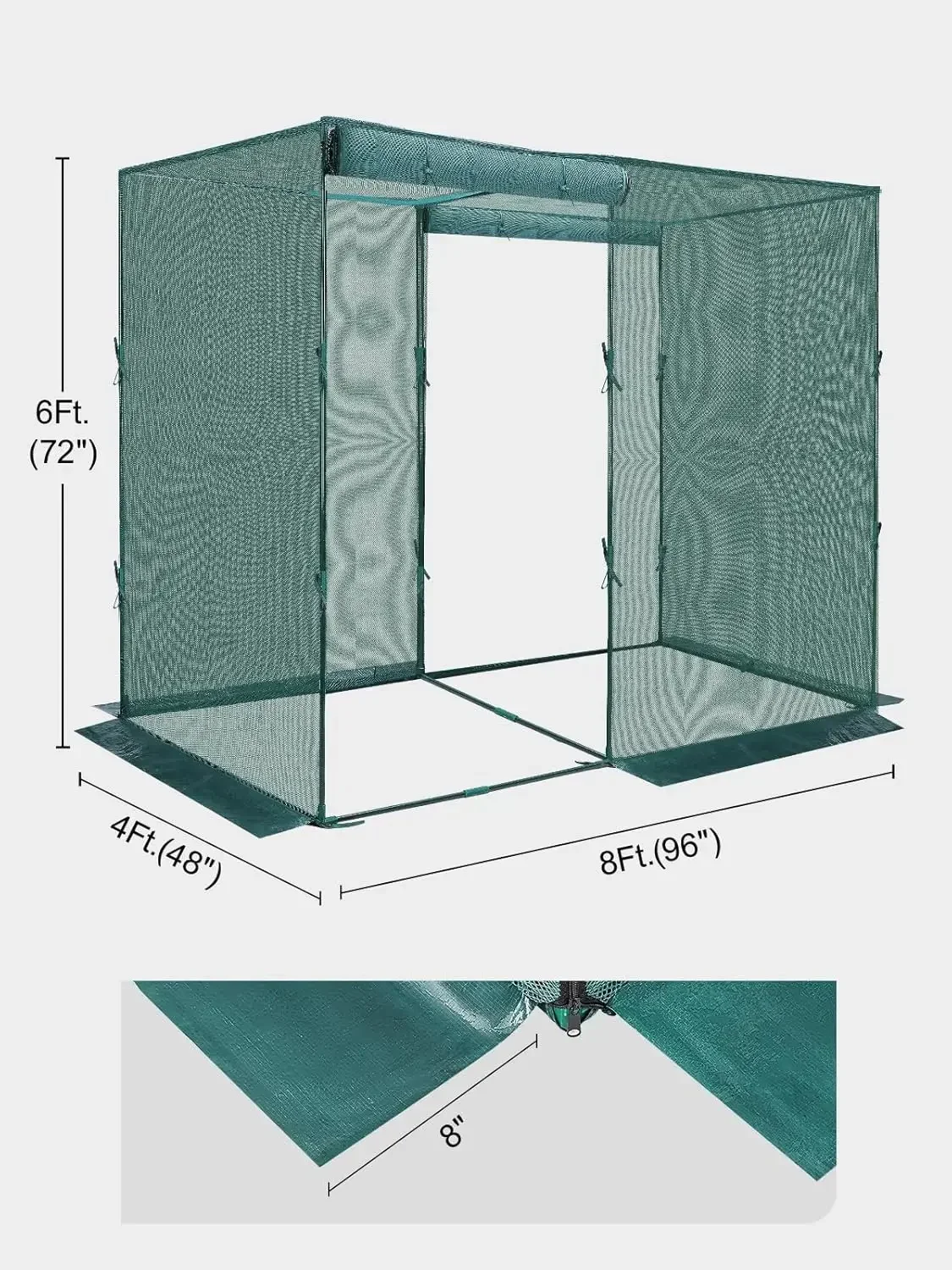 

XMSJ.Crop Cage, защитный тент для растений 4' x 8' с 2 дверями на молнии, 6 креплениями к земле, стальной каркас, уличная клетка для растений, для хранения
