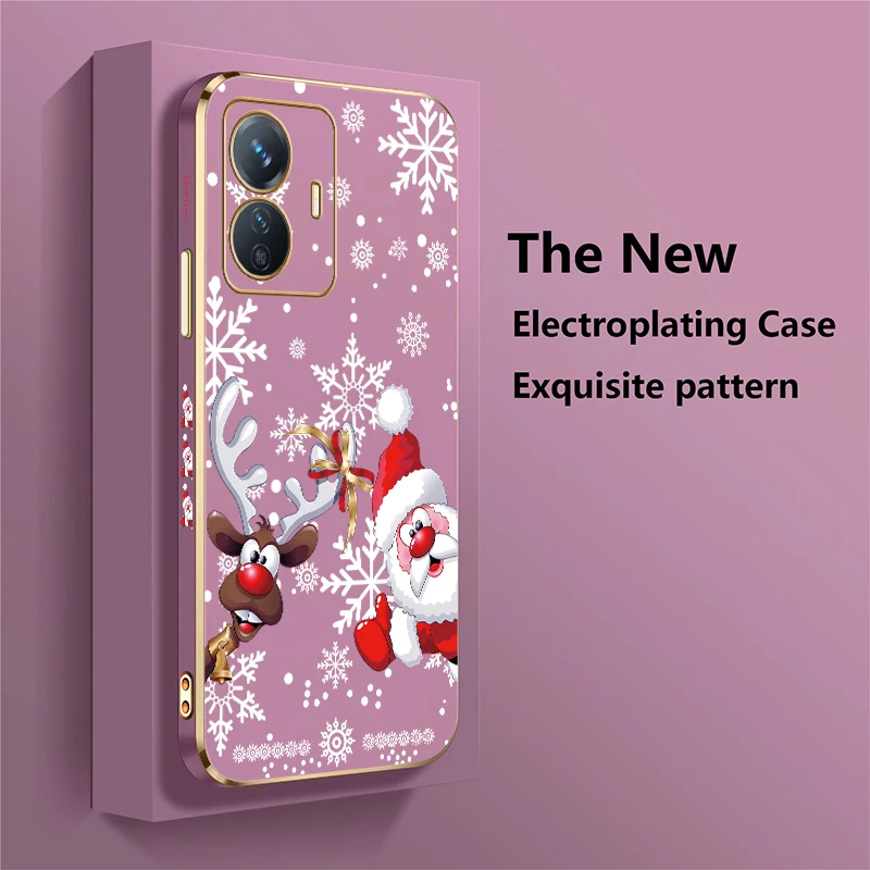 Christmas Soft Phone Case For Vivo V40 V29 V29E V27E V25E V23E V30E V21 V25 V27 Pro V21E Pattern Plating Silicone Back Cover