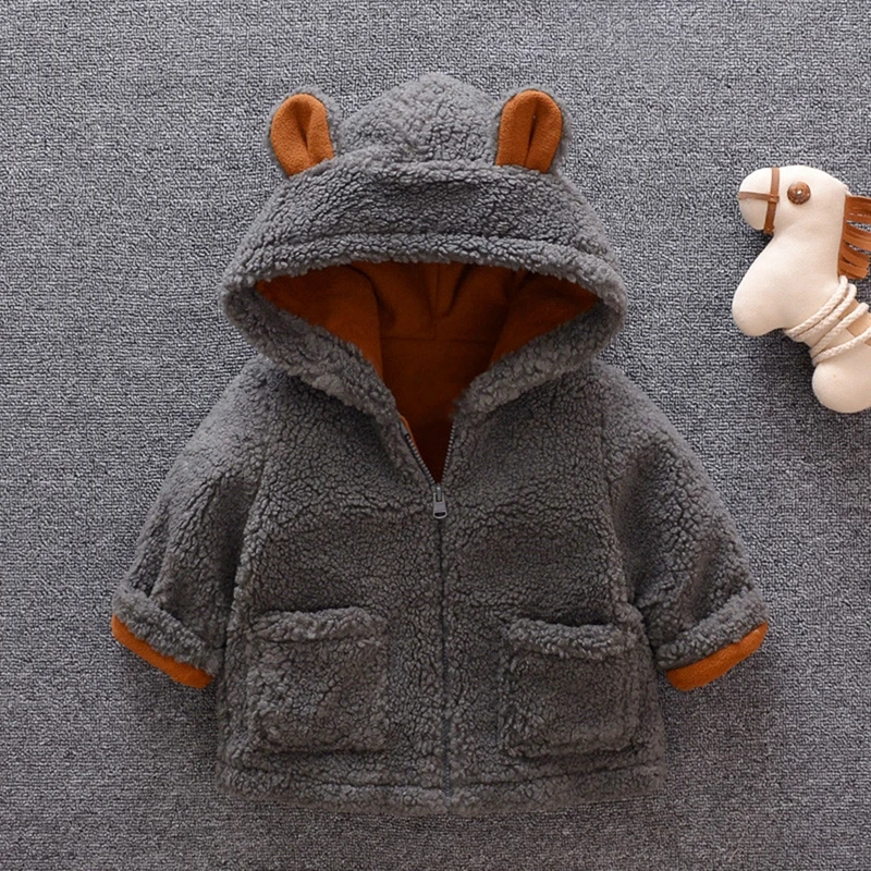 Baby Winter Coat Jacket Infant Boys Girls Cartoon Ear Hooded Pullover Tops Warm Clothes Children's Fashion Fleece Jacket 12M-4Y