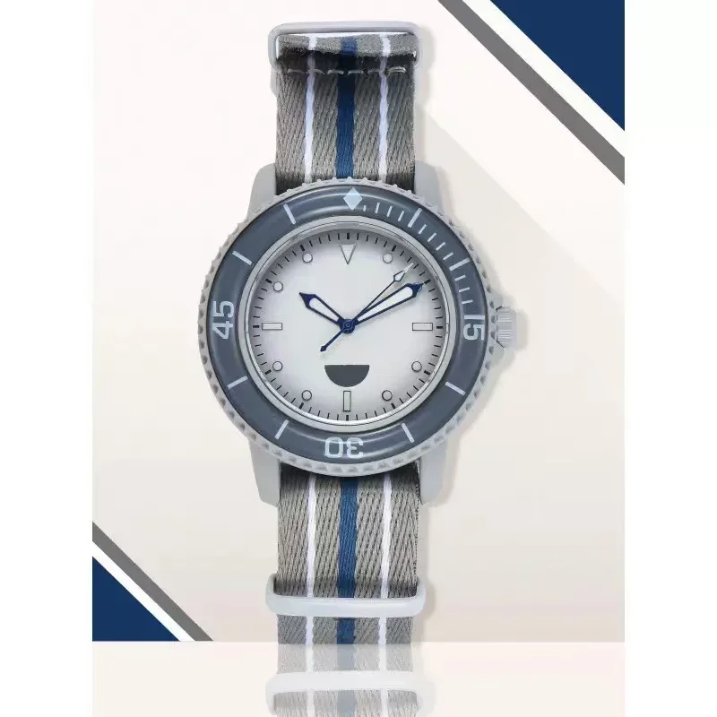 2025 Reloj de cuarzo Ocean Explorer para hombre, caja con patrón marino, indicador de fecha trasera, correa de tela, resistente al agua, estilo informal de buzo