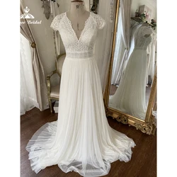 Roycebridal Wedding Dresses For Women Cap Sleeve V Neck Lace Boho Bridal Gowns For Women Illusion Sexy New Mariage Bridal Gowns