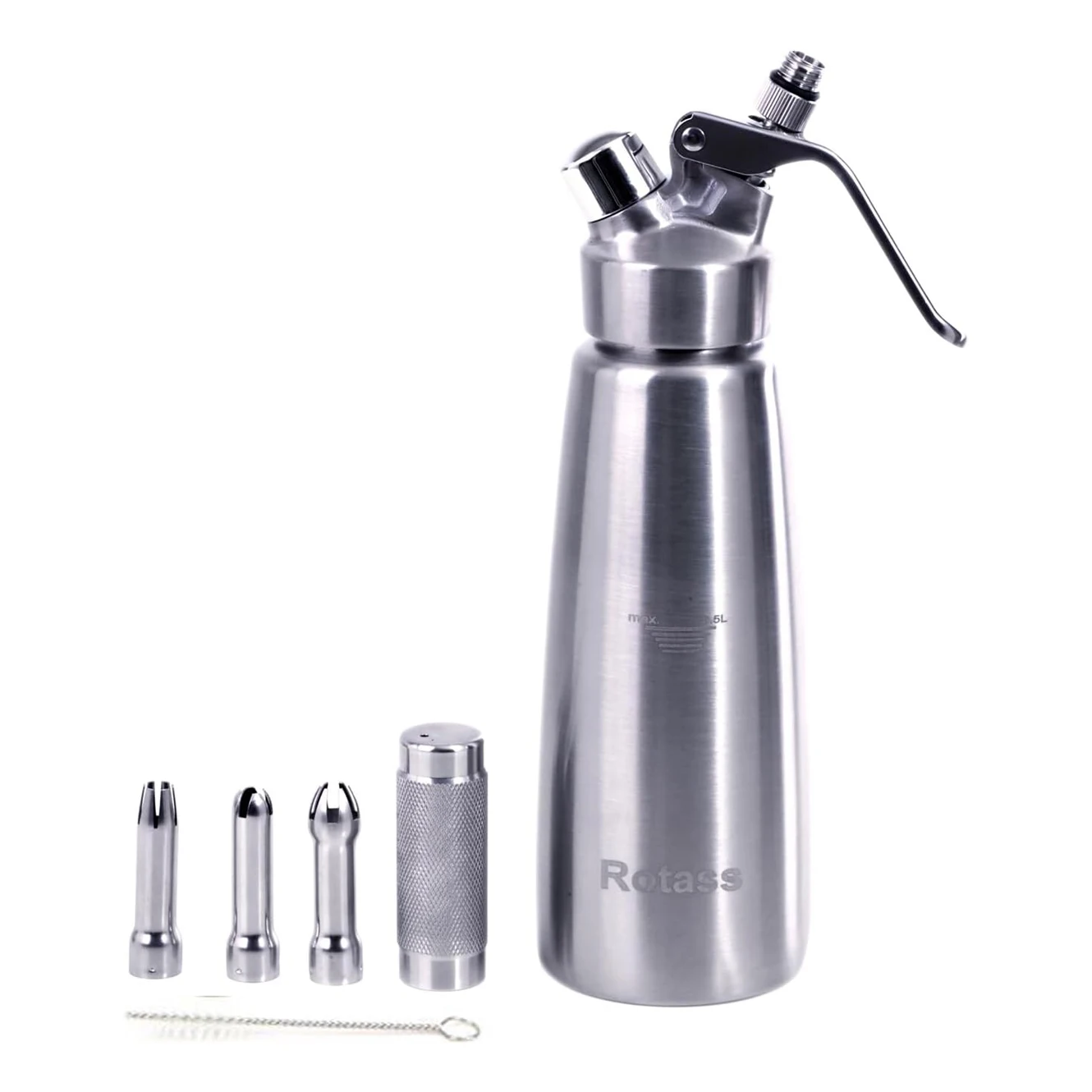 Whipped Cream Dispenser Stainless Steel Canister Siphon with 3 Decorating Tips