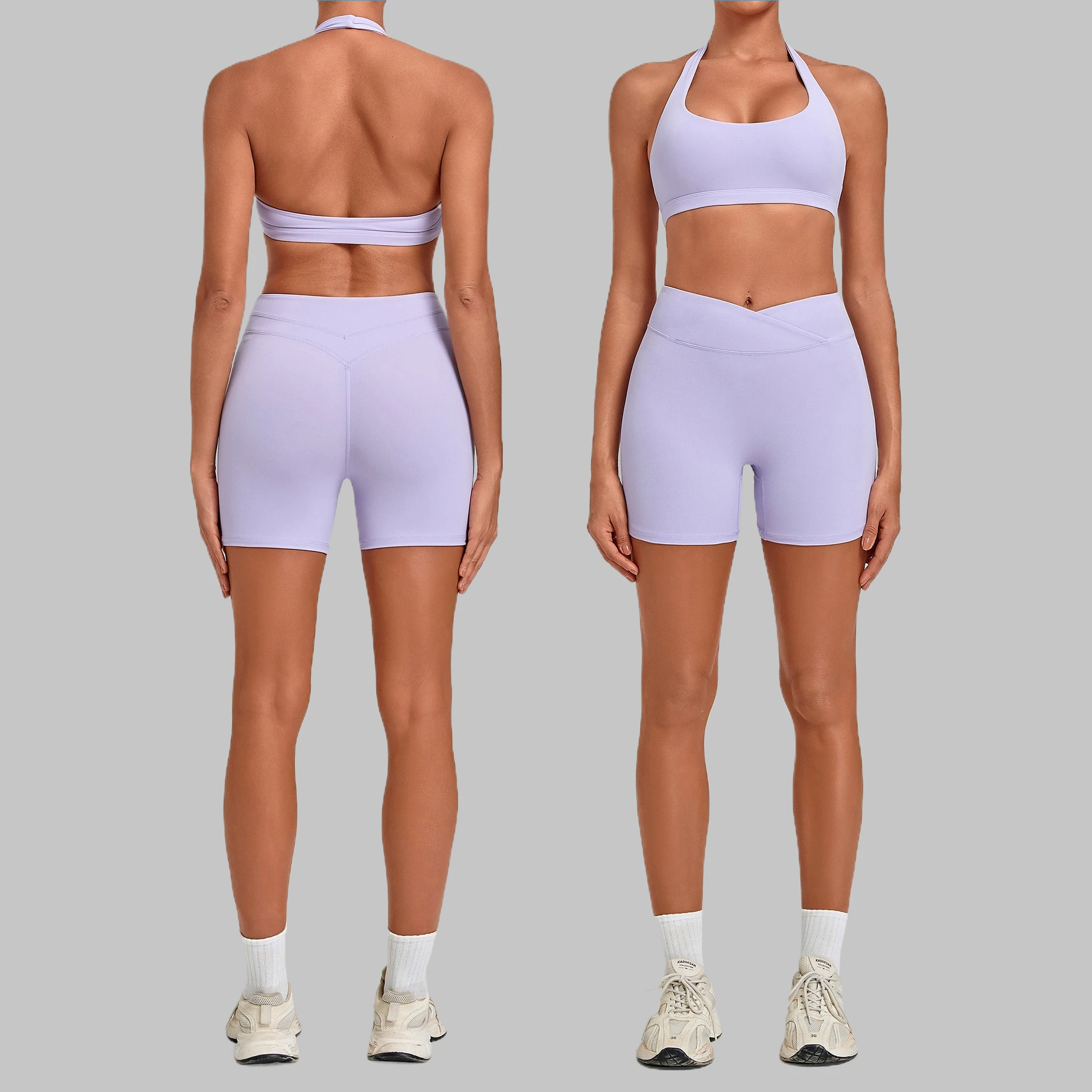 Women's workout Tight Halter Bra+Shorts Sportswear Yoga Sets Breathable Quick-drying Cross-border Casual Fitness Sports Suit