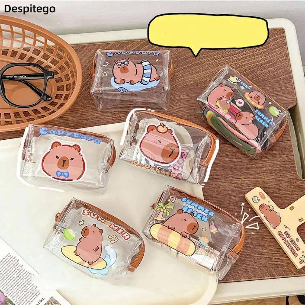 

Creative Cartoon Capybara Coin Purse Data Cable Storage Bag PVC Lipstick Storage Bag Transparent Change Bag