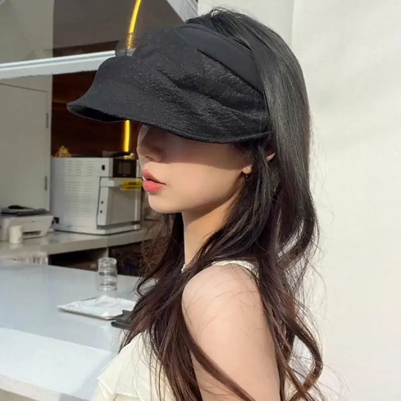 UPF50+ Women's Crownless Sun Hat With Foldable Headband Korean Style Wide Brim Beach Cap UV Protection Summer Foldable Visor Hat