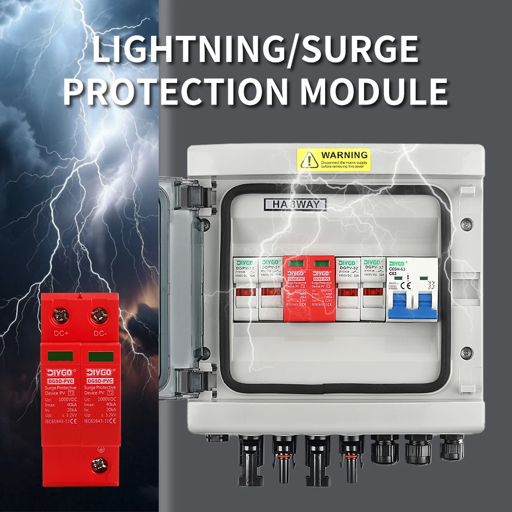 

500 В постоянного тока, 2 входа, 1 выход, IP65, водонепроницаемый фотоэлектрический объединитель, солнечная фотоэлектрическая коробка с молниезащитным предохранителем MCB SPD - DIY GO