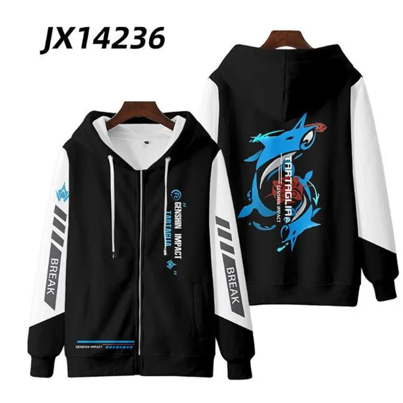 Hot Game Genshin Impact Tartaglia Cosplay Costume Unisex 3D Hoodie Sweatshirt Streetwear Hip Hop Zipper Hooded Jacket Outerwear