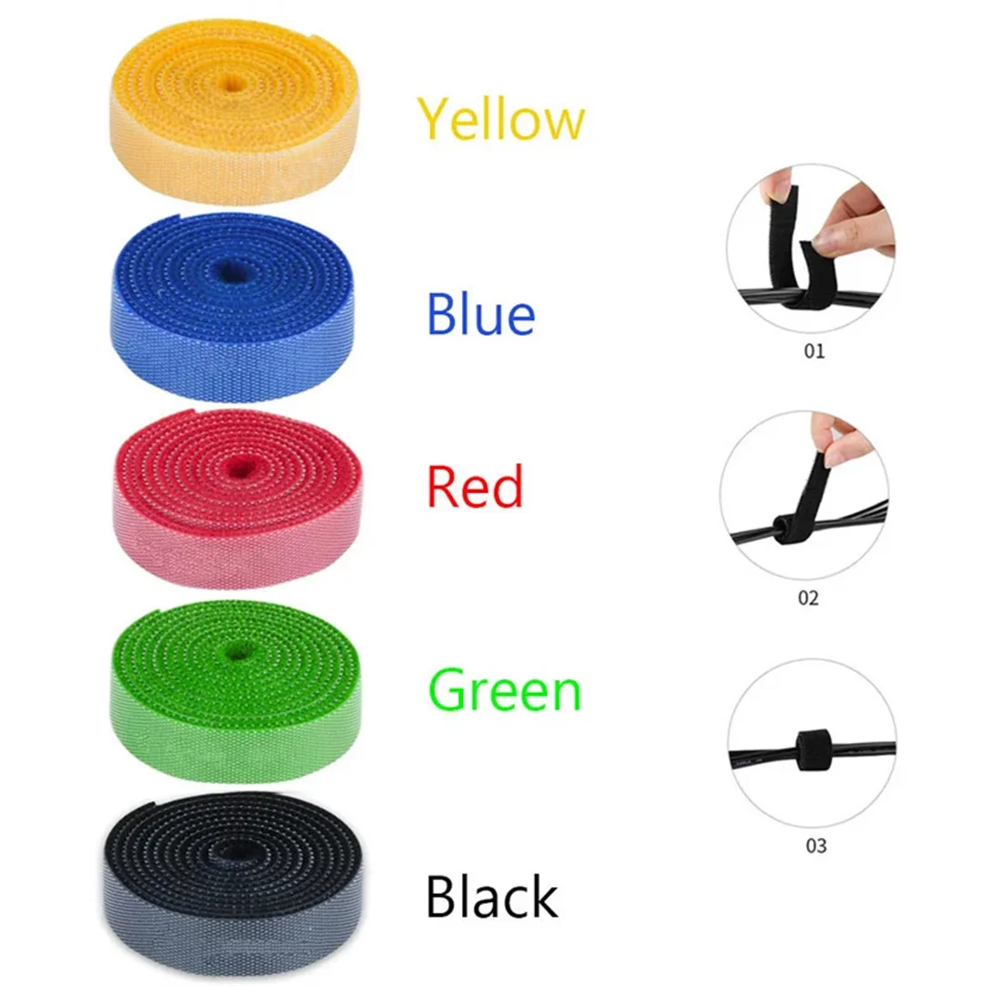 Reusable Nylon Cable Ties Power Wire Loop Tape Multifunction Straps Adhesive Fastener Reusable Tape Wires Management 5m/Roll