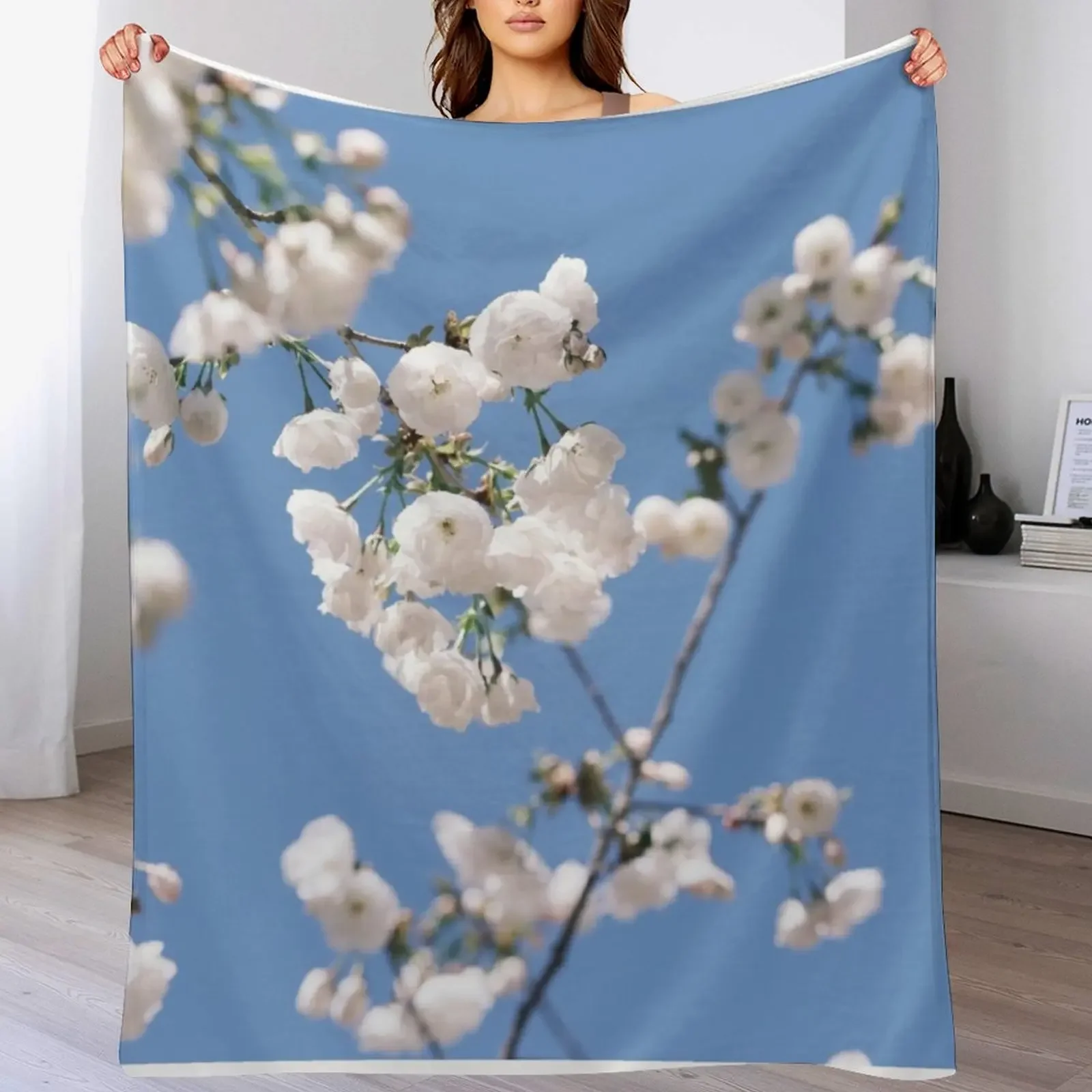 

Small White Tree Flowers, Salt Lake City Throw Blanket Spring Fall Cozy Throw Blanket for Couch