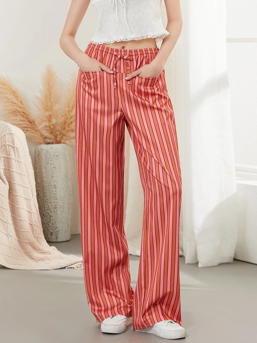 Pantalones de pijama a rayas a cuadros para mujer, ropa de dormir con cintura alta elástica, Y2k