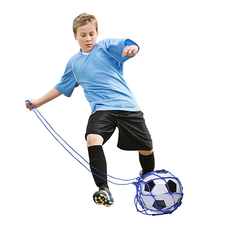 Juventude futebol auto trainer kick net bolso profissional esporte ao ar livre náilon net saco de basquete malha sólida bola de futebol carry bag