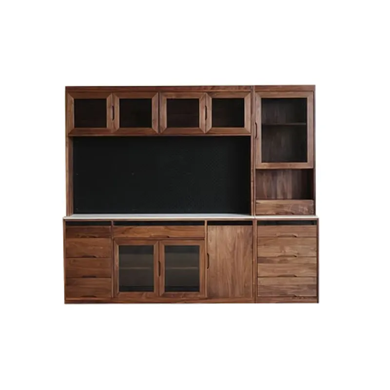 Nordic black walnut side cabinet Home dining room Wall high cabinet Modern simple cherry wood hole board locker
