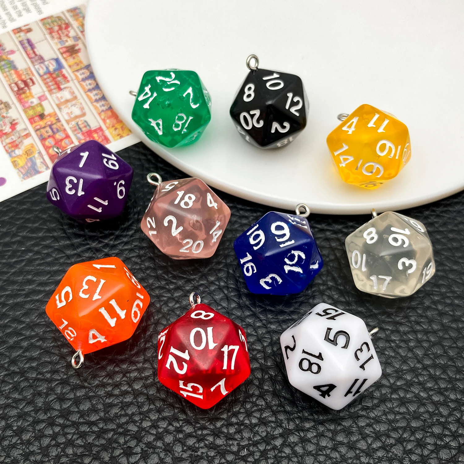 5/10 Pcs Acrylic Solid Color 20-Sided Dice (D20), Transparent Dice Pendants for DIY Earrings, Keychains, and Accessories.