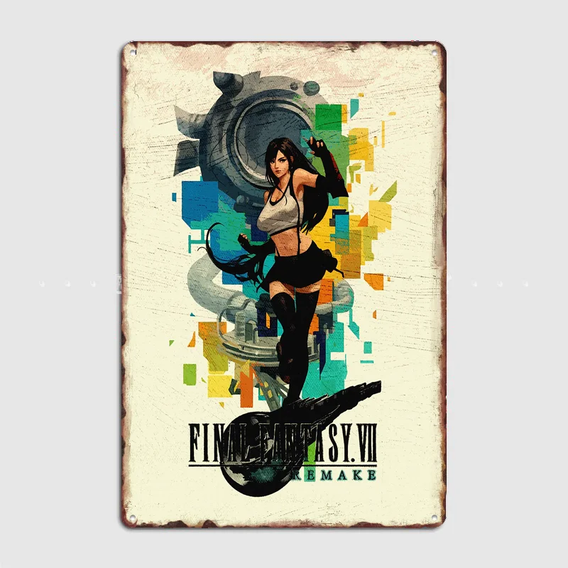 Tifa Lockhart Final Fantasy VII Remake Retro Poster Metal Posters Sign Indoor Outdoor Room Decoration Home Bar Decor Wall Decor