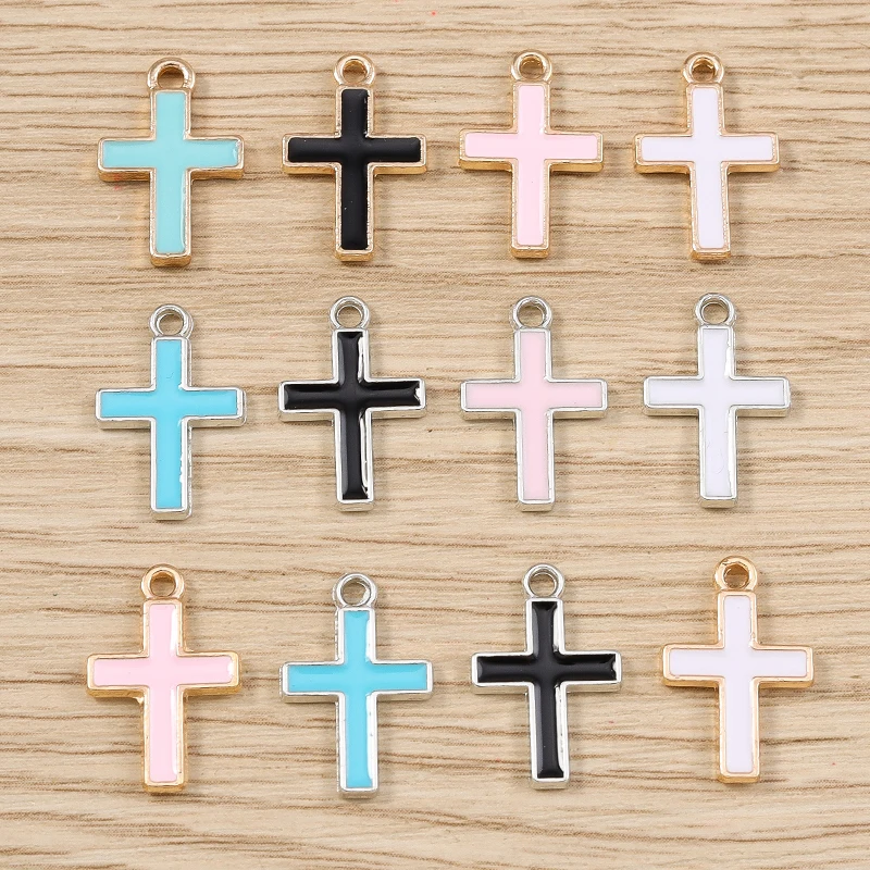 10pcs 10x16mm Cute Enamel Cross Charms Pendants for Jewelry Making Earrings Necklaces Bracelets Bracelets DIY Crafts Accessories