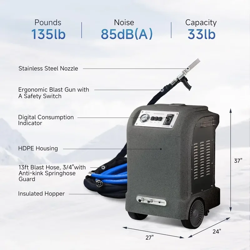 DIB30 33 Lbs Electric Dry Ice Blaster Machine Rust-Resistant Shell for Dry Ice Cleaning Cars Printing & Food New Condition