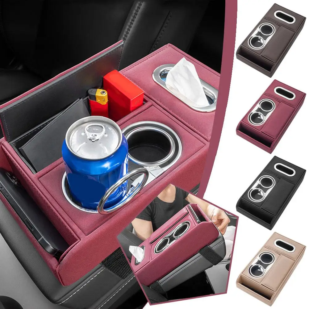 Car Armrest Cushion With Cup Holder Tissue Box Storage Box Auto With Pads Console Center Pad Cover Height Heightening Armre T5u0