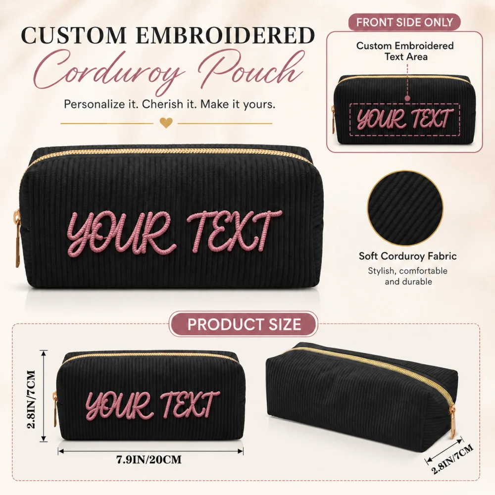カスタムロープ刺繍名入りコーデュロイメイクアップバッグ　名入 - Monogram Custom Case のレビューと価格
