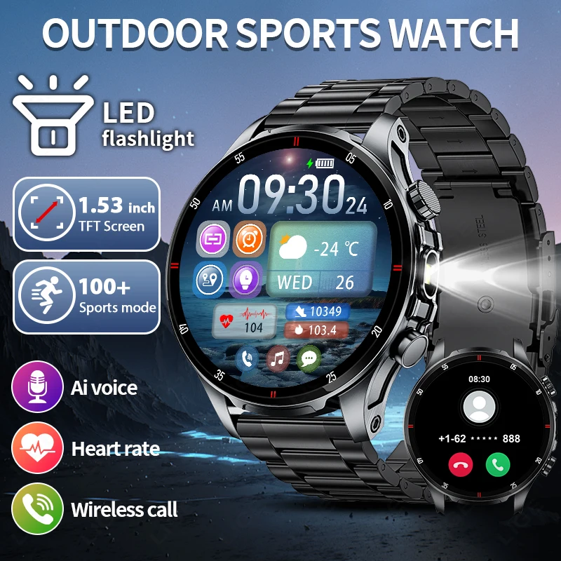 

LIGE New Smart Watch Men LED Flashlight Bluetooth Call Waterproof Heart Rate Sleep Health Monitoring Sports Smartwatch Pedometer