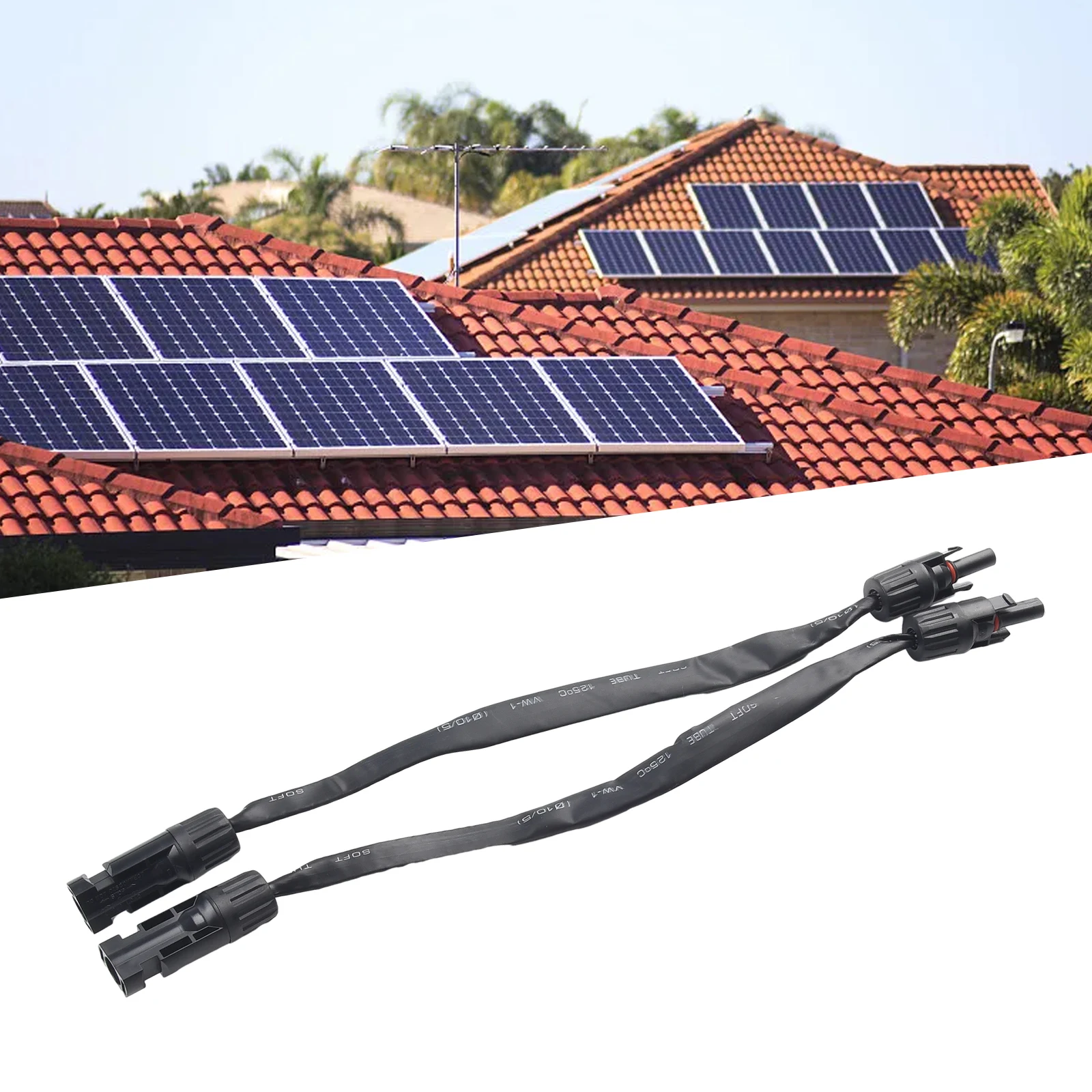 1Pair PV Solar Cable Feedthrough 35cm Cable Copper Flat Connection Cable Balcony  Electrical Supplies High Performance Efficienc