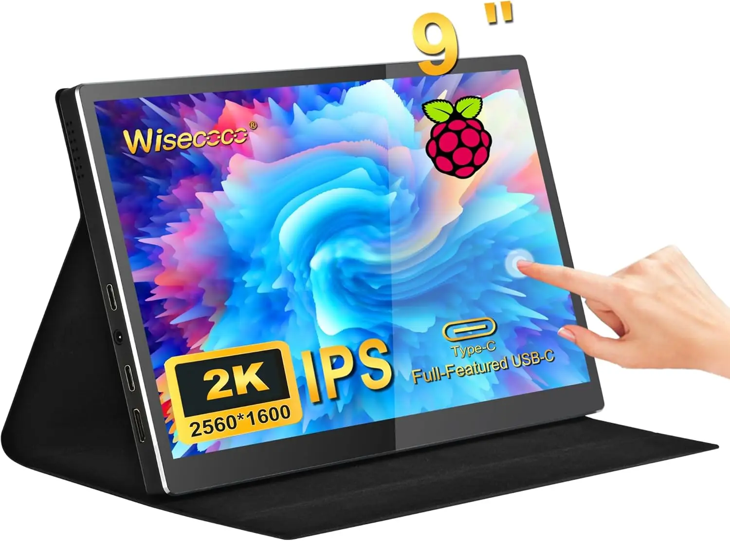 wisecoco Portable Monitor 9 inch 2K 2560*1600 IPS Touch Screen USB C HDMI Computer Laptop LCD Monitor for MacBook Phone Xbox PS5