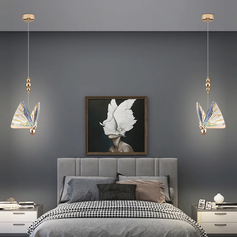 Butterfly Indoor LED Pendant Lamps for Bedroom Sofa Background Nordic LED Suspended Hanging Lights Chandelier Lighting Fixture