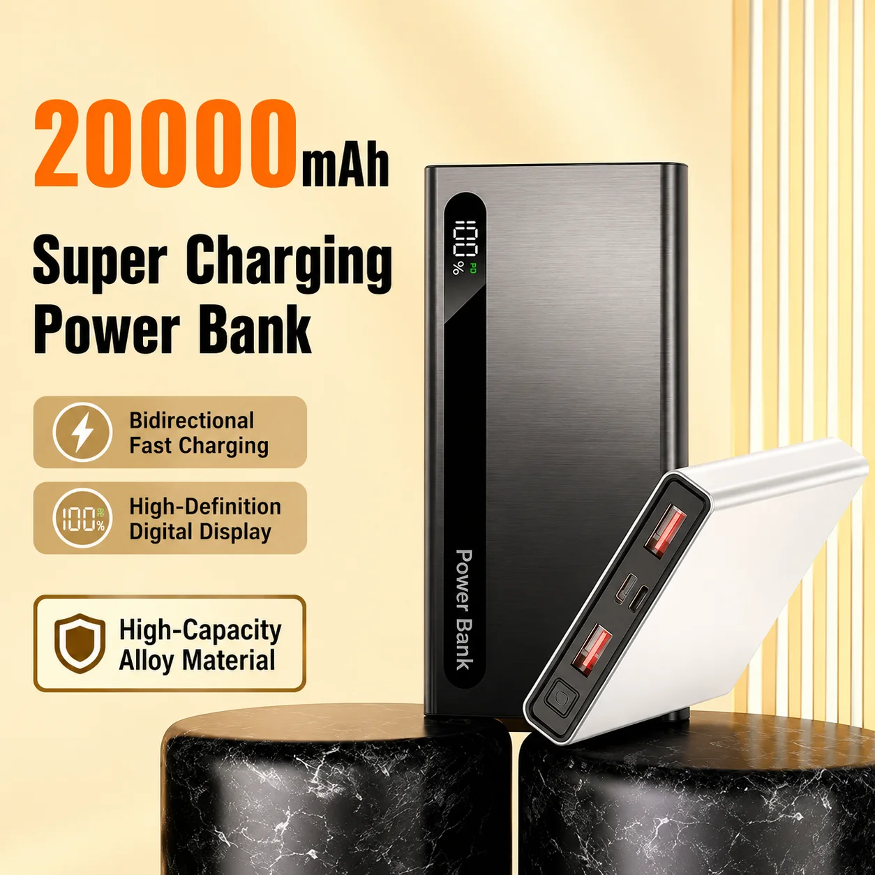 Power Bank 20000mAh High-Capacity ultra-thin Portable Titanium Alloy 22.5W Super Fast Charging External Power For Iphone Xiaomi
