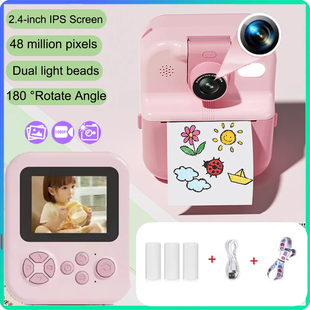 子供用デジタルカメラインスタントプリント,ビデオ録画,最大32gカードサポート,サーマル印刷,子供への完璧なギフト
