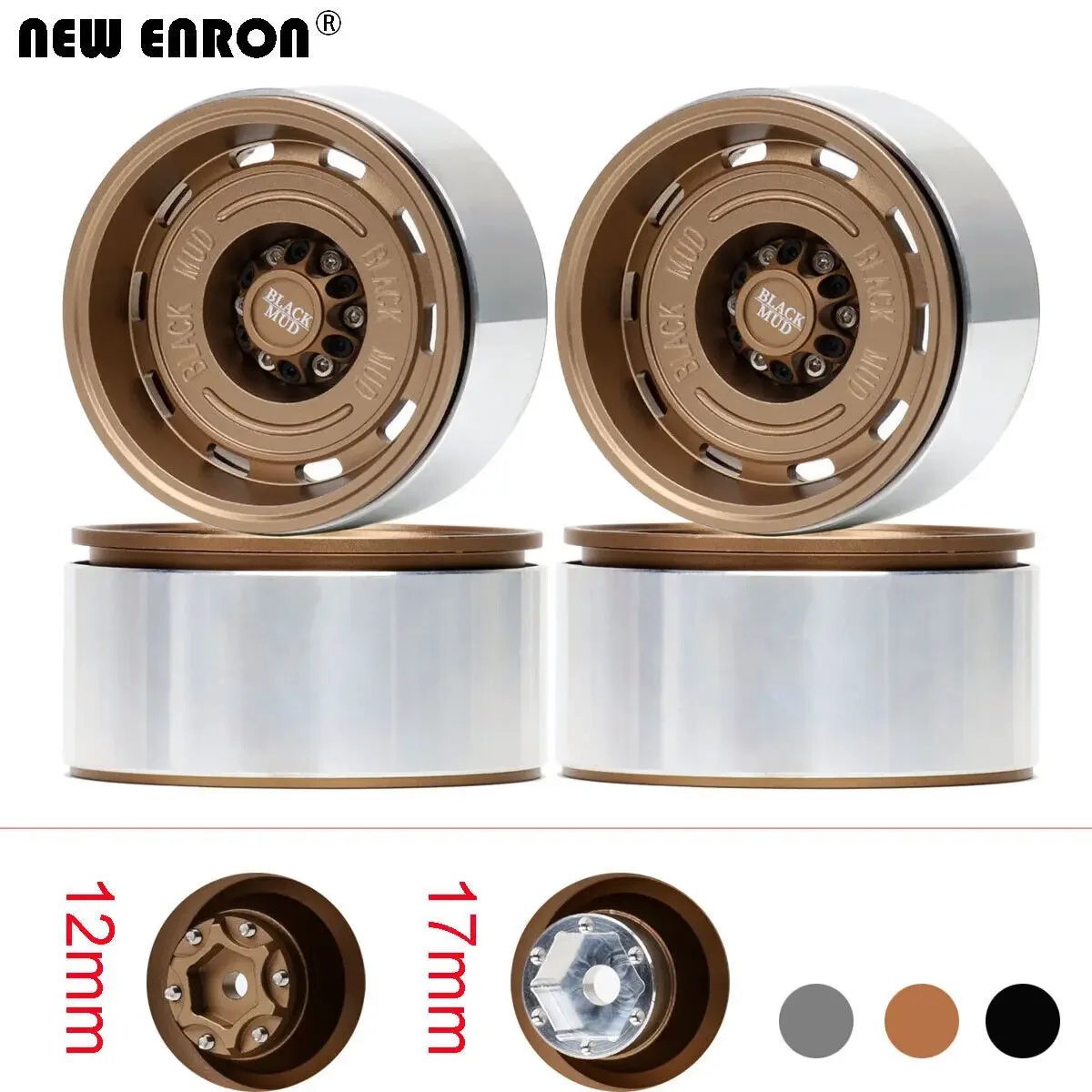 NEW ENRON CNC Aluminum 2.6 inch Beadlock 12MM/17MM Negative 7.5 Wheel Rim For RC Crawler tires Axial 1/10 1/7 1/8 MK07