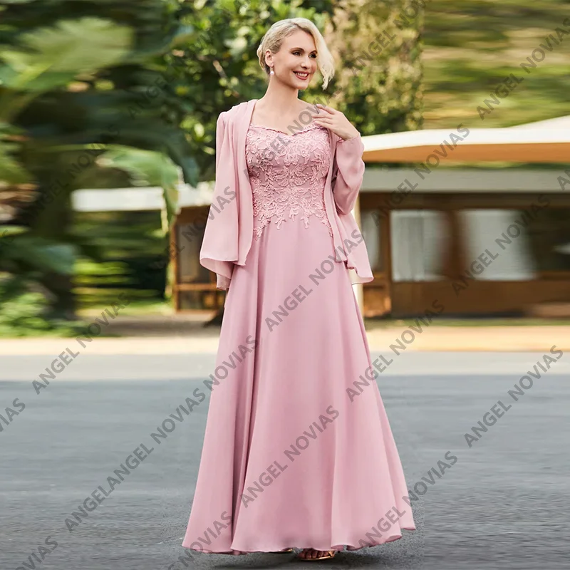 

Customized Long Pink Mother of the Bride Dresses with Jacket Wedding Party Dress vestido para boda madre de la novia