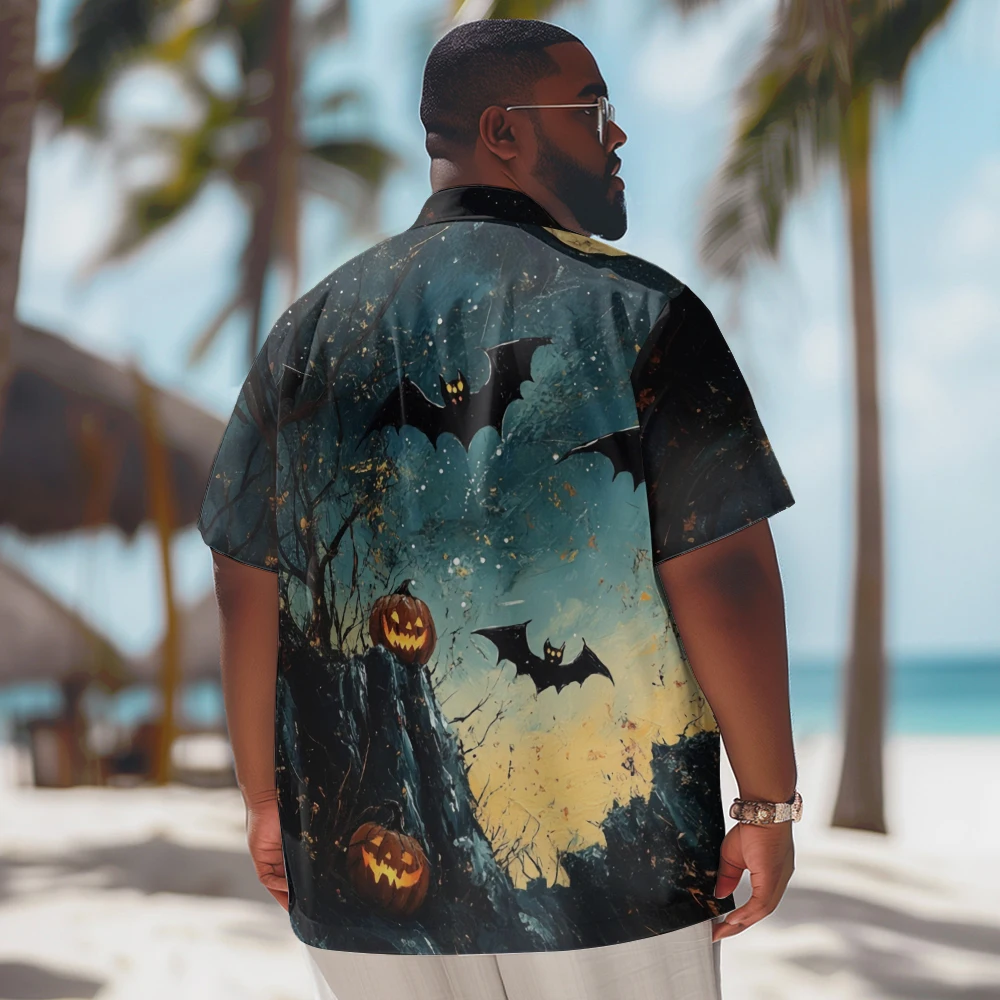 New Hawaiian Goth Men Shirt for Men Halloween jack-o-lantern bat Printed Casual ShortSleeve Tops Vintage Plus Size Summer Shirts