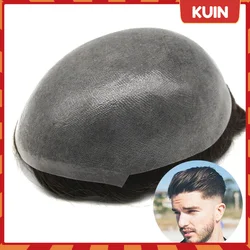 Pelucas de piel sintética para hombres, tupé con bucle en V, 0,06-0,08mm, prótesis de cabello humano masculino duradero, línea de cabello Natural Invisible, 100%