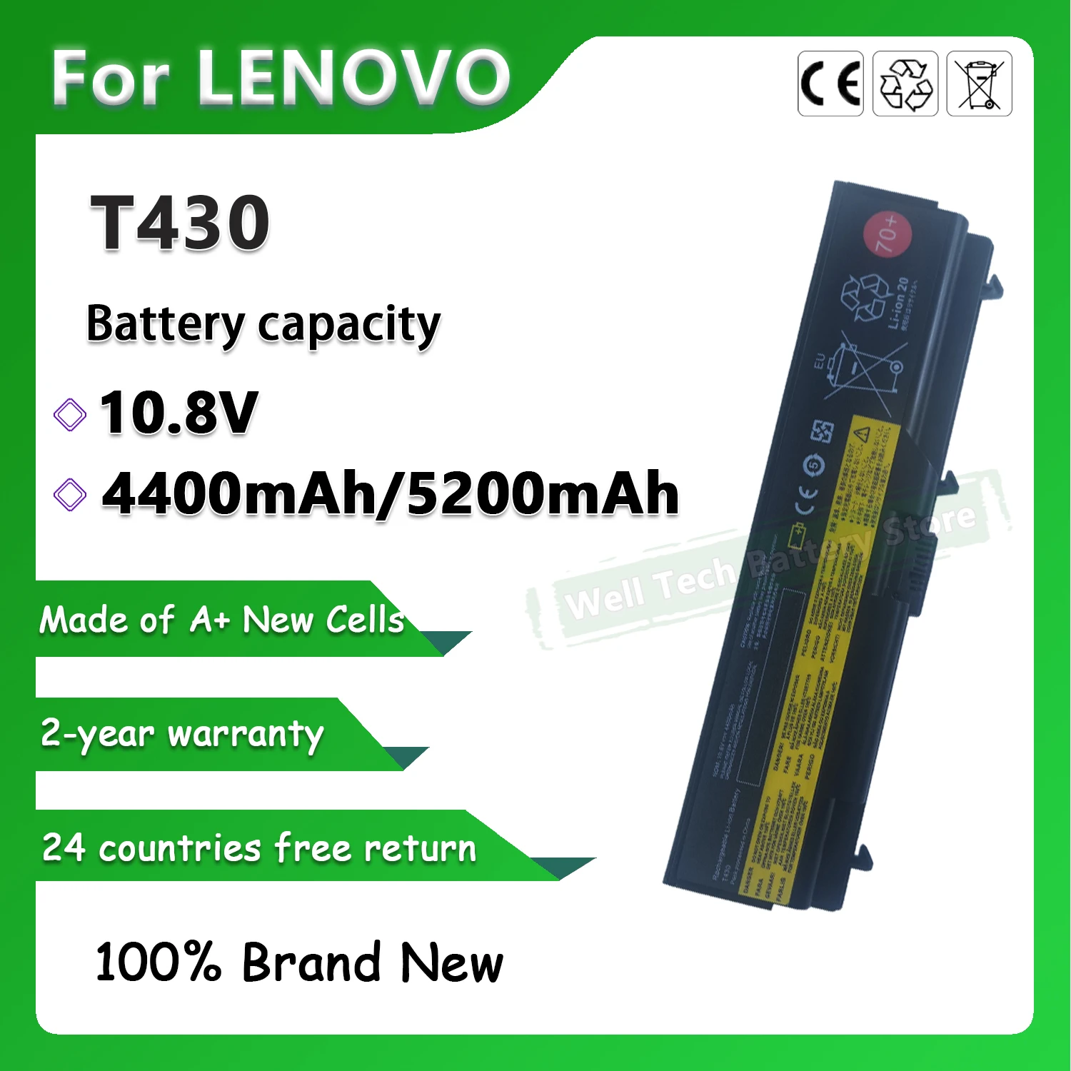 Batería para ordenador portátil Lenovo L430 L530 T430 T430I T530 T530I W530I W530, 10,8 V, 4400mAh, T430.