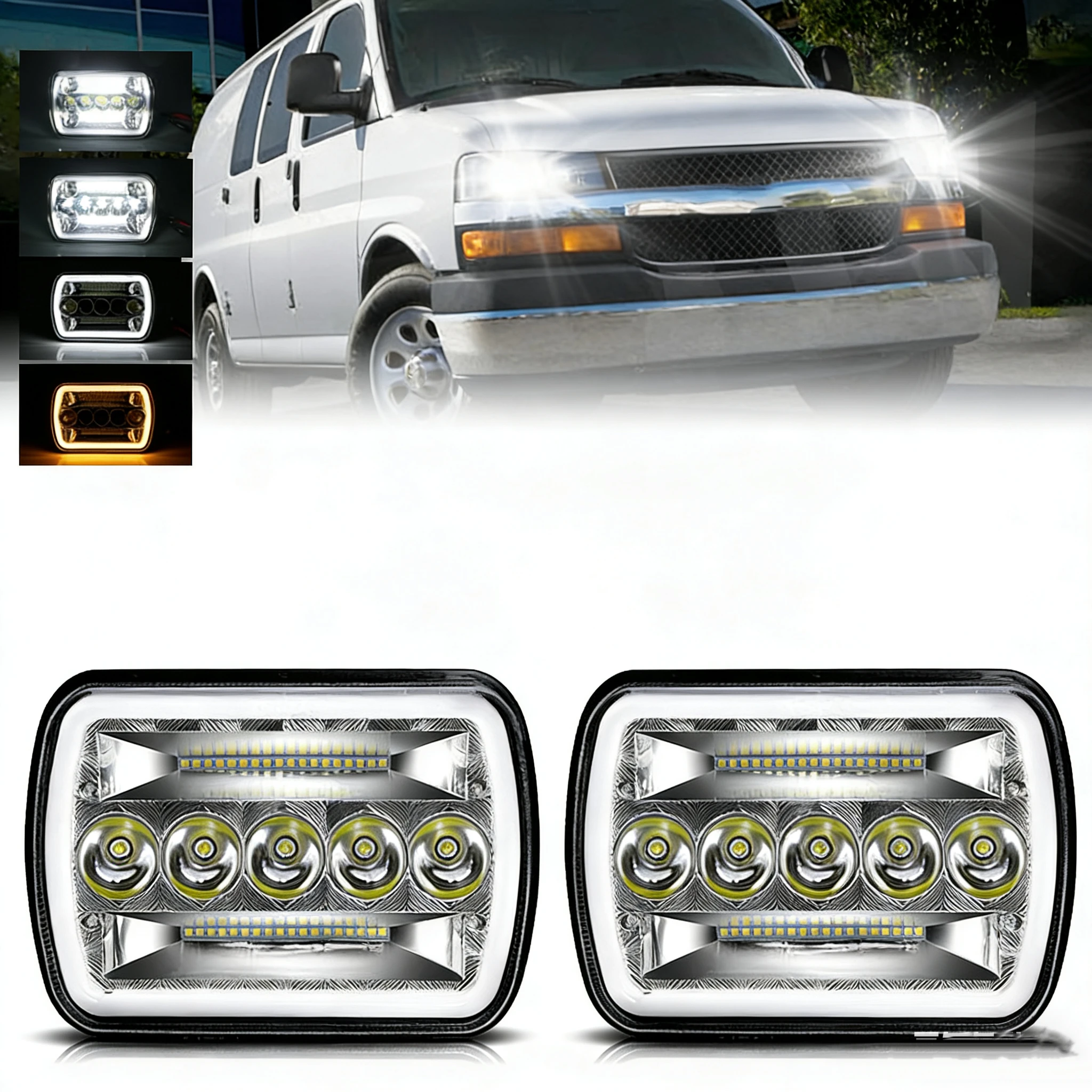 HL 5x7 7x6 Inch LED Headlights Sealed Beam H6054 LED Headlights Amber/White DRL Turn Signal Rectangular off-road use12V  24V