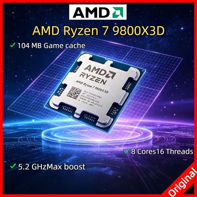 Procesador de CPU para Juegos de Escritorio AMD Ryzen 7 9800X3D Zen5 de 8 Núcleos y 16 Subprocesos, 4 nm, 4.7 GHz, 5.2 GHz, AM5, 104 MB, 3D V-Cache, 120 W, DDR5