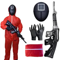 Child Red Calamari Game Jumpsuit Cosplay Party Tracksuit Outfits Props Role Play Classic Costume Korean Tv Belt Full Mask Set