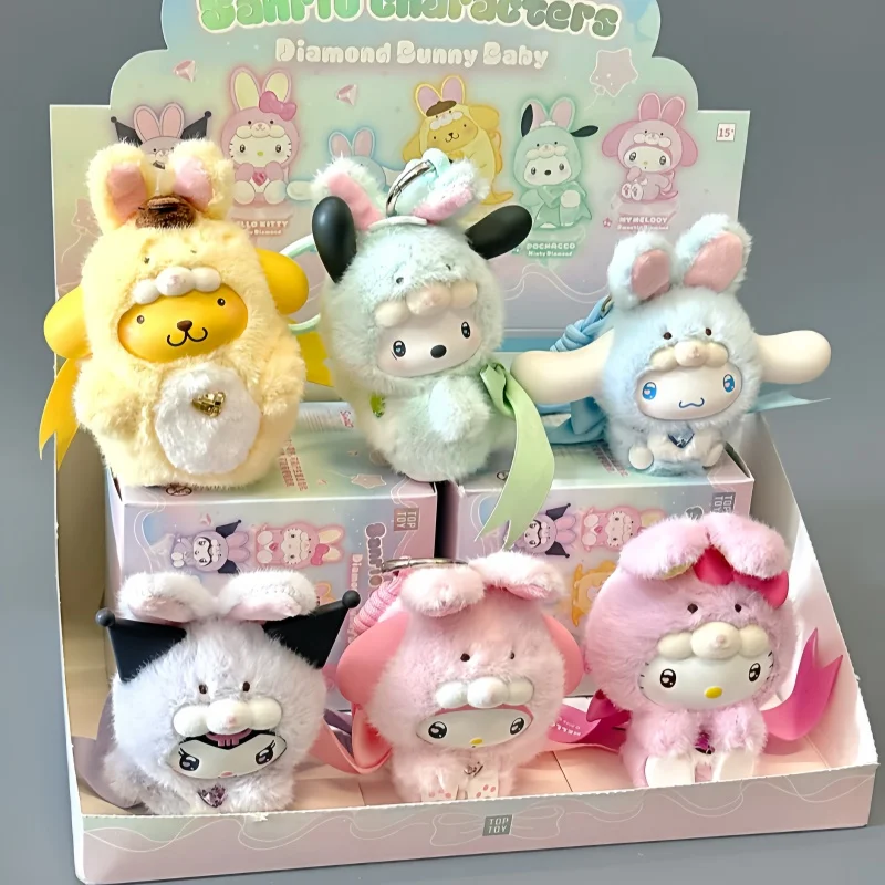 Oryginalne postacie Sanrio Diamond Bunny Baby Series Blind Box Vinyl Plush Pendant Trendy Toy Desktop Ornament Toy Kids Gift
