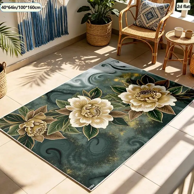 1 Piece of Luxurious Golden Peony Floral Dark Abstract Swirl Carpet, Soft and Comfortable, Suitable for All Seasons, Lightweight and Easy to Care For, Ideal for Living Room, Bedroom, Dining Room, Winter and Autumn Room Decor.