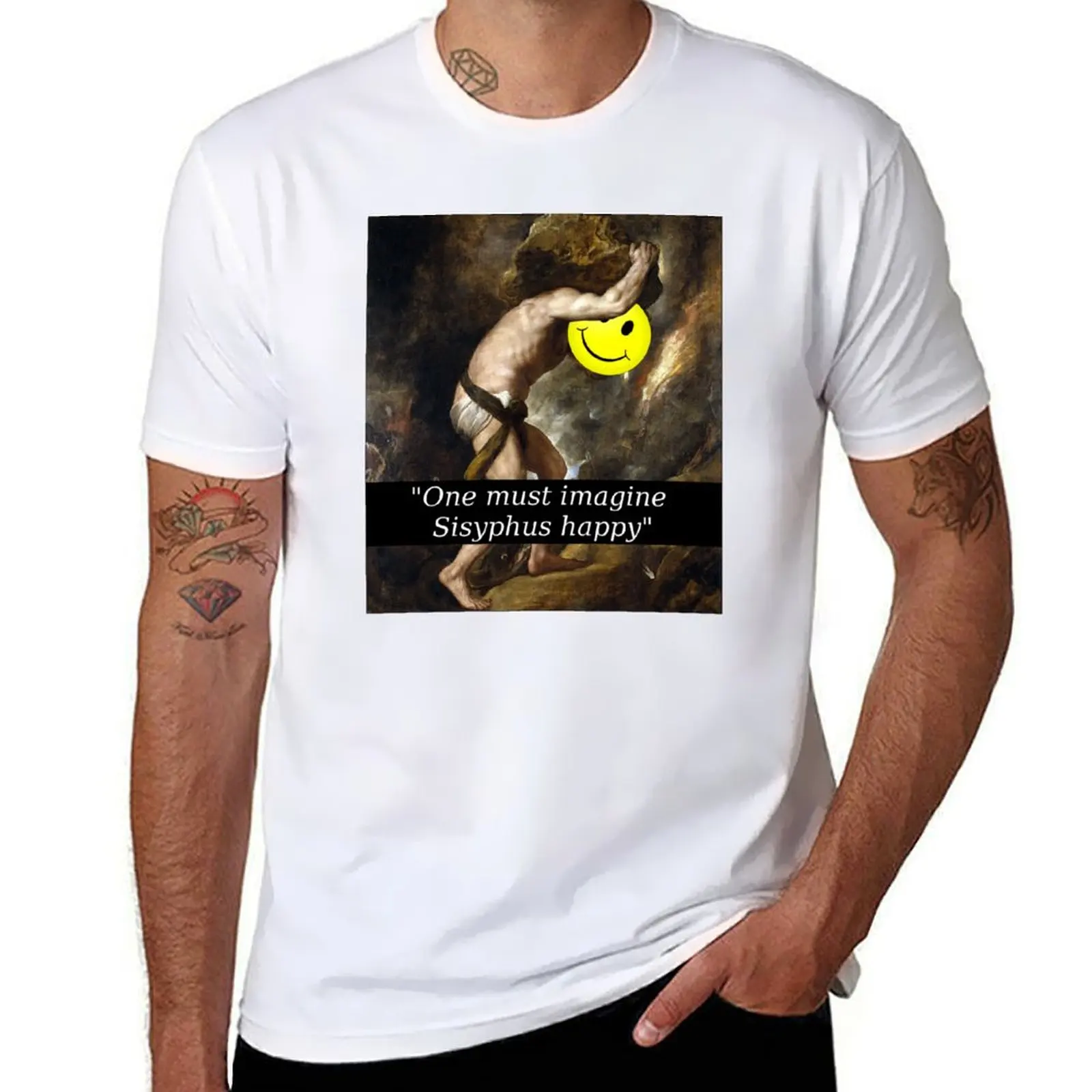 

One must imagine Sisyphus happy T-Shirt cotton t shirts man 100% funny t shirts cotton T-Shirt